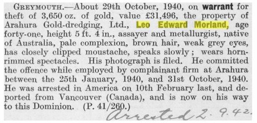 Persons Wanted, Warrant Issued, Leo Edward Morland, NZ Police Gazzette